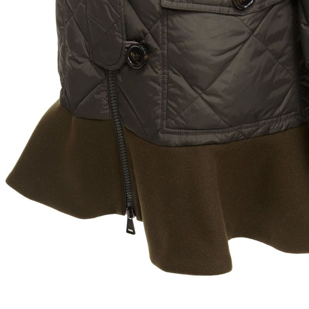 MONCLER Norme Afnor khaki quilted virgin wool blend frill hem coat Sz1 M - Picture 9 of 10